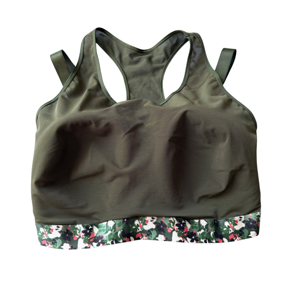 Adore Me Olive Green Mesh Racerback Sports Bra Floral Camo Band 38I AW-09143-SPT